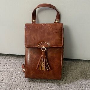 NWT Car Ken Brown Leather Crossbody Bag with Tassel